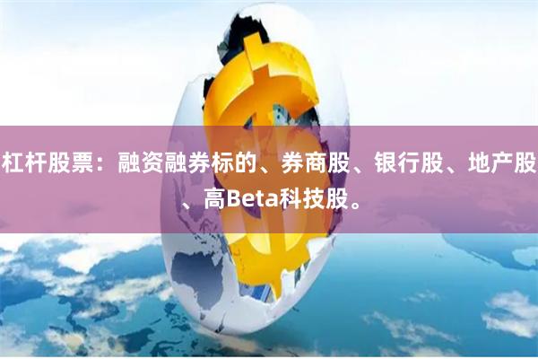 杠杆股票:融资融券标的、券商股、银行股、地产股、高Beta科技股。
